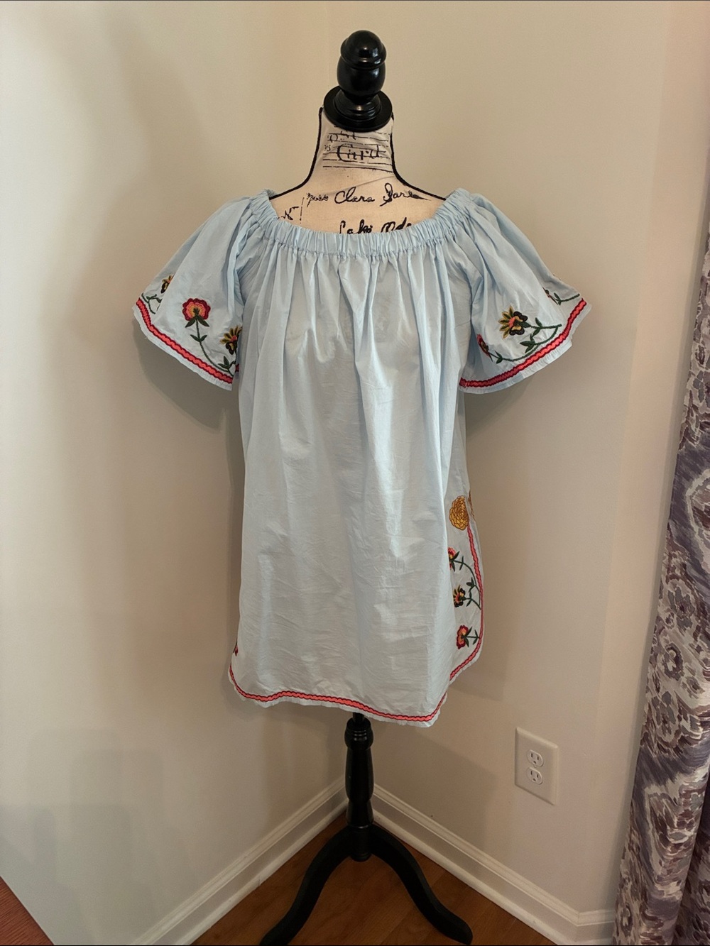Boho Jane Embroidered Off-Shoulder Light Blue Women's Top